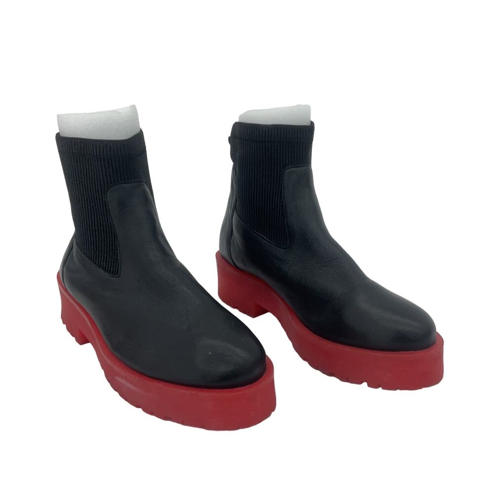 Oobash Black Leather Two Tone Red Platform Chelsea Boots Women's Size 8 Preowned